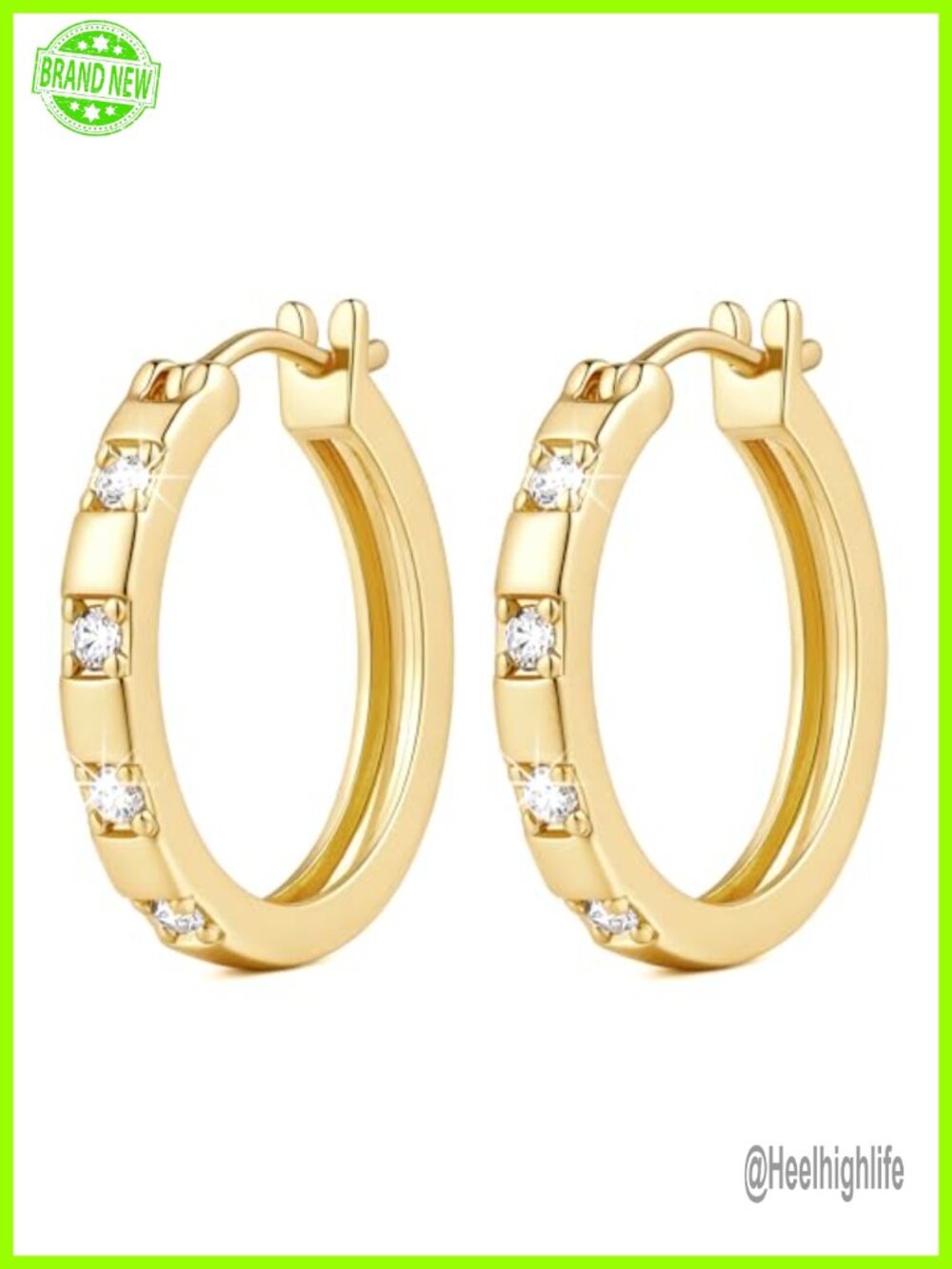 14k Gold Plated Hoop Earrings with CZ Latch Back